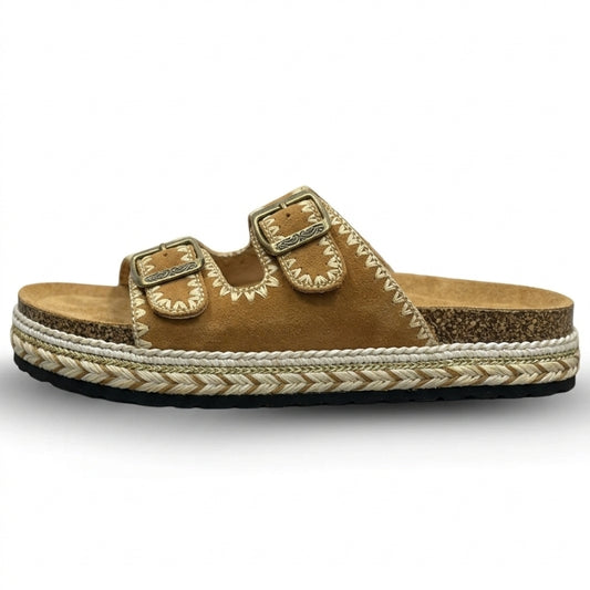 sandales ouvertes en denim marron clair