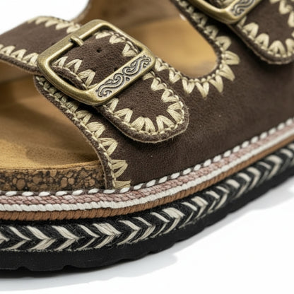 sandale à semelle épaisse en denim marron foncé