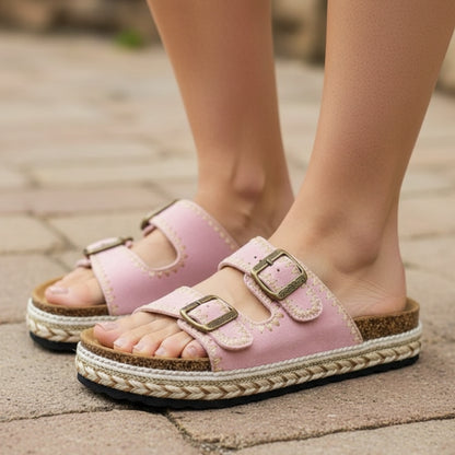 Sandales à plateforme en denim rose