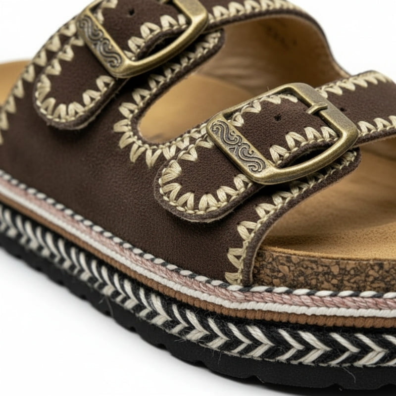 sandale à semelle épaisse en denim marron foncé