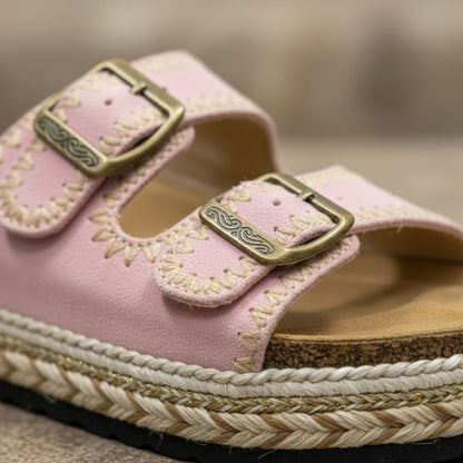 Sandales à plateforme en denim rose