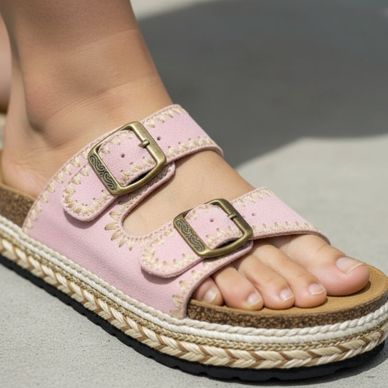 Sandales à plateforme en denim rose