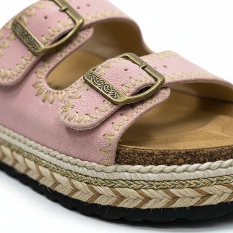 Sandales à plateforme en denim rose