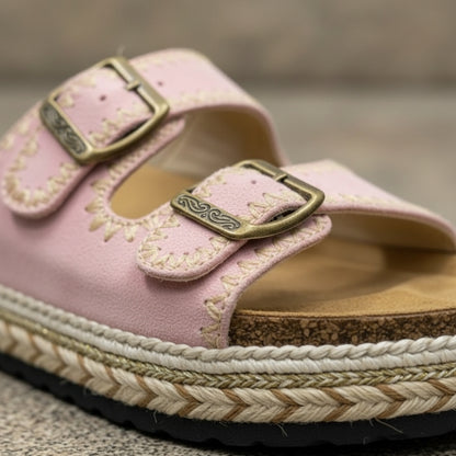 Sandales à plateforme en denim rose