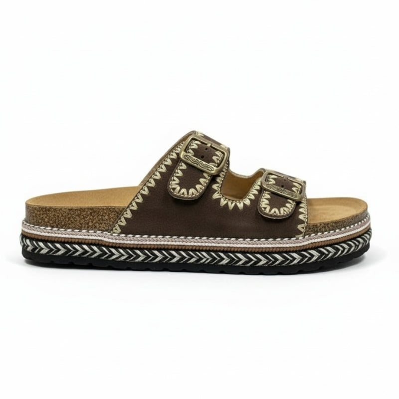 sandale à semelle épaisse en denim marron foncé