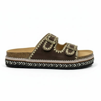 sandale à semelle épaisse en denim marron foncé