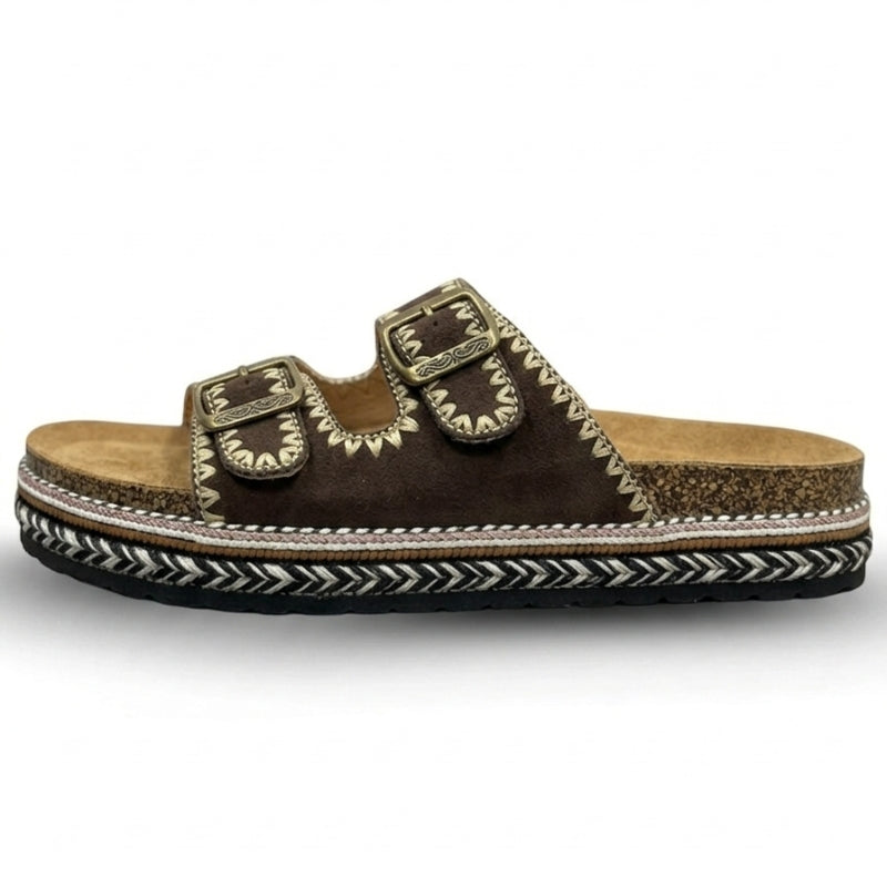 sandales ouvertes en denim marron clair