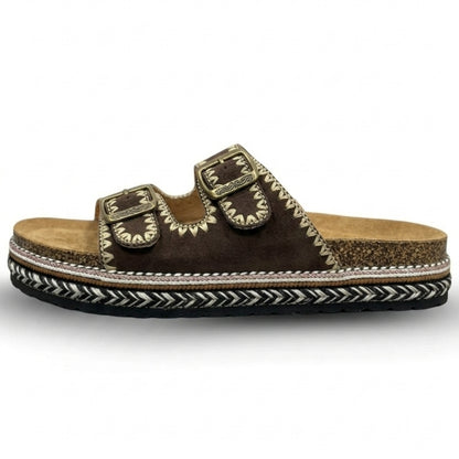 sandales ouvertes en denim marron clair
