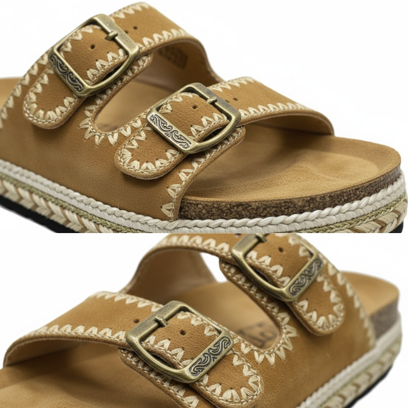 sandales ouvertes en denim marron clair