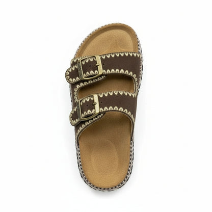 sandale à semelle épaisse en denim marron foncé