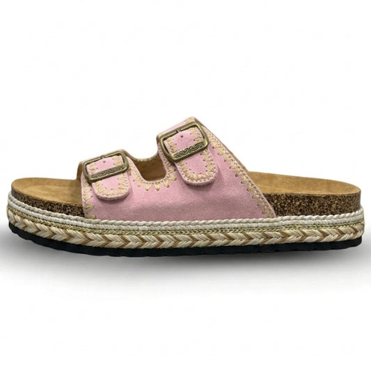 Sandales à plateforme en denim rose