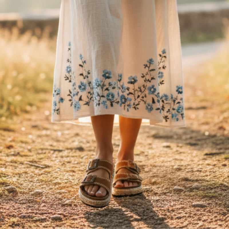 sandales ouvertes en denim marron clair