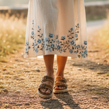 sandales ouvertes en denim marron clair