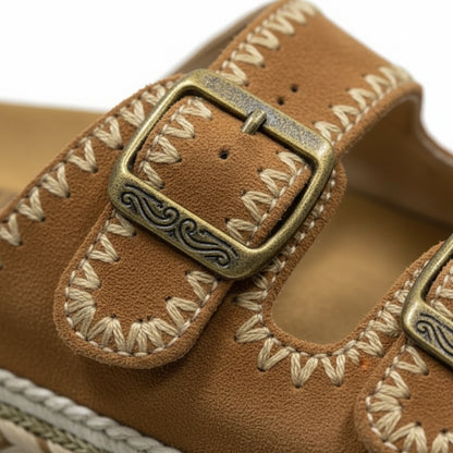 sandales ouvertes en denim marron clair