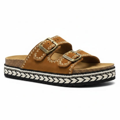 sandales ouvertes en denim marron clair