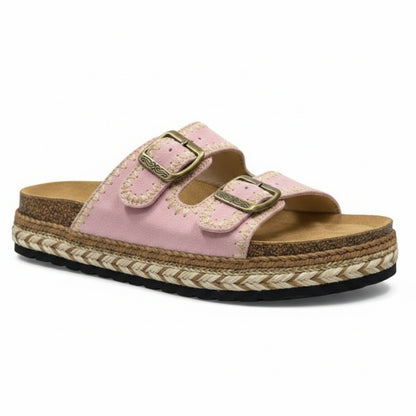 Sandales à plateforme en denim rose
