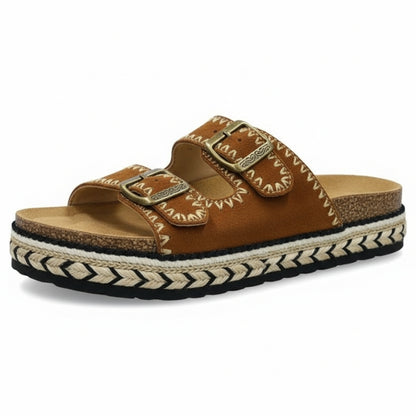 sandales ouvertes en denim marron clair