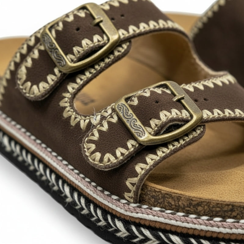 sandale à semelle épaisse en denim marron foncé