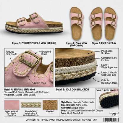 Sandales à plateforme en denim rose