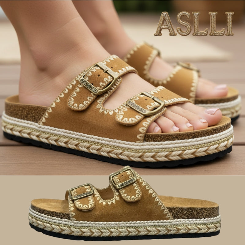 sandales ouvertes en denim marron clair