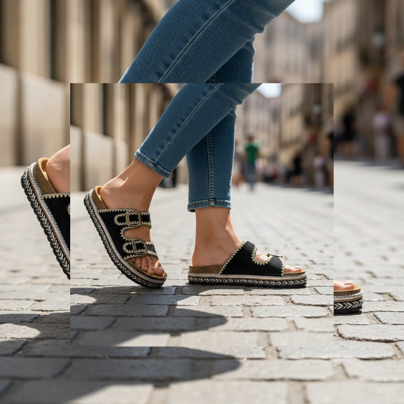 Sandales à plateforme en denim noir