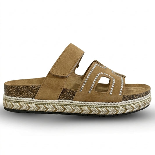 Sandales Plates marron clair à Strass