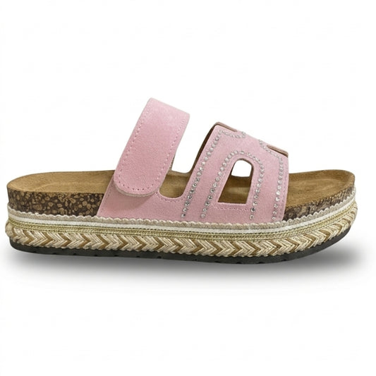Sandales Plates Rose à Strass